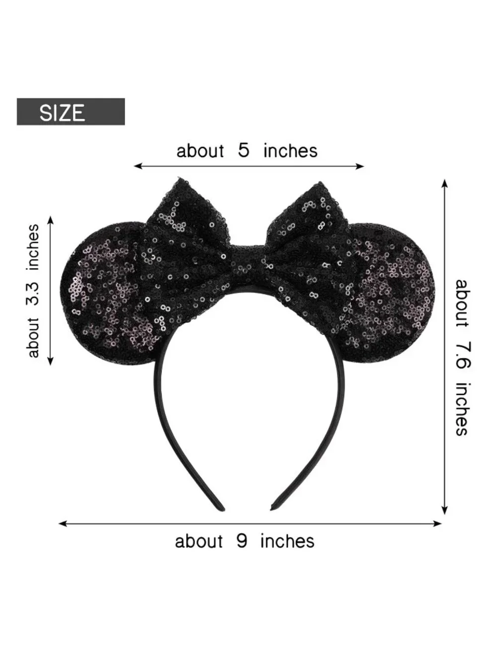 Women Black-a Polyester Sparkle Sequins Mickey Mouse Hair Bow Handmade Headband